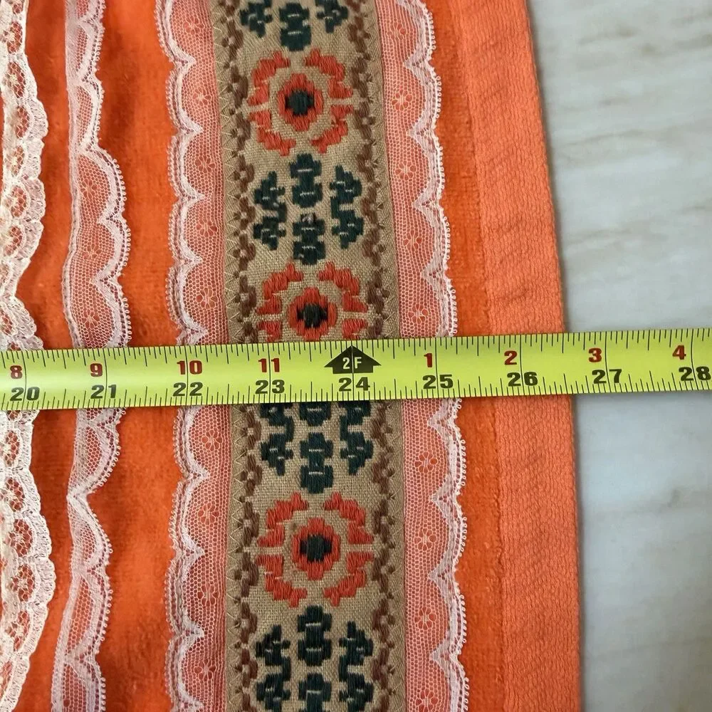 VTG St. Mary’s 70s Orange Bath Towel Set Boho Cottagecore Lace Trim Floral USA